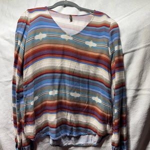 🌷Stetson Striped Multicolor V-Neck Women's Top, Small